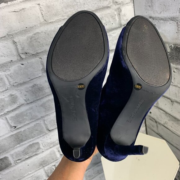 Enzo Angiolini Witchy Blue Velvet Peep Toe Strappy Ankle Boot - Picture 8 of 12
